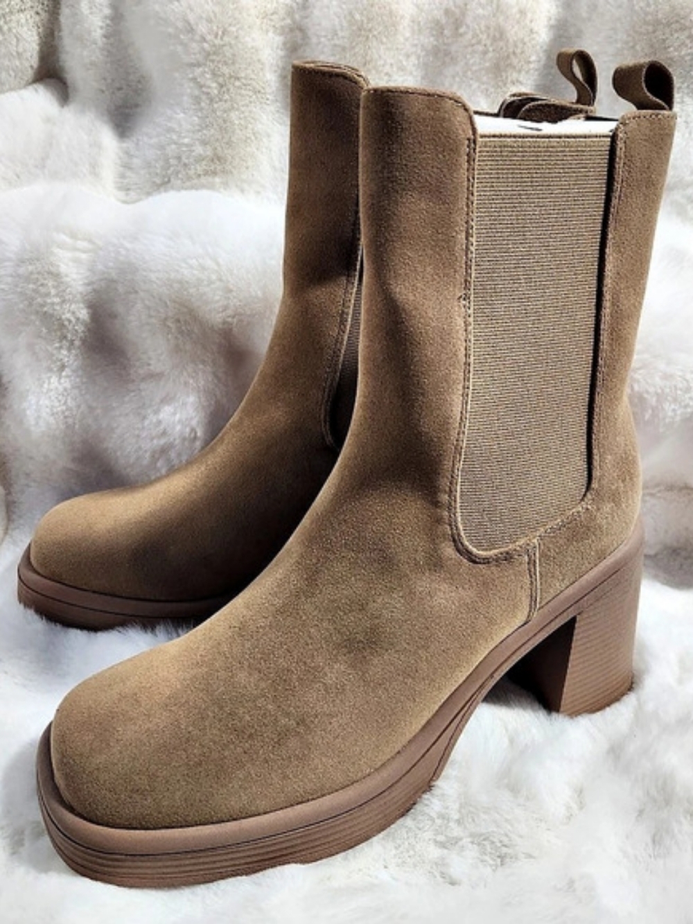 Brown Block Heel Chelsea Boots New